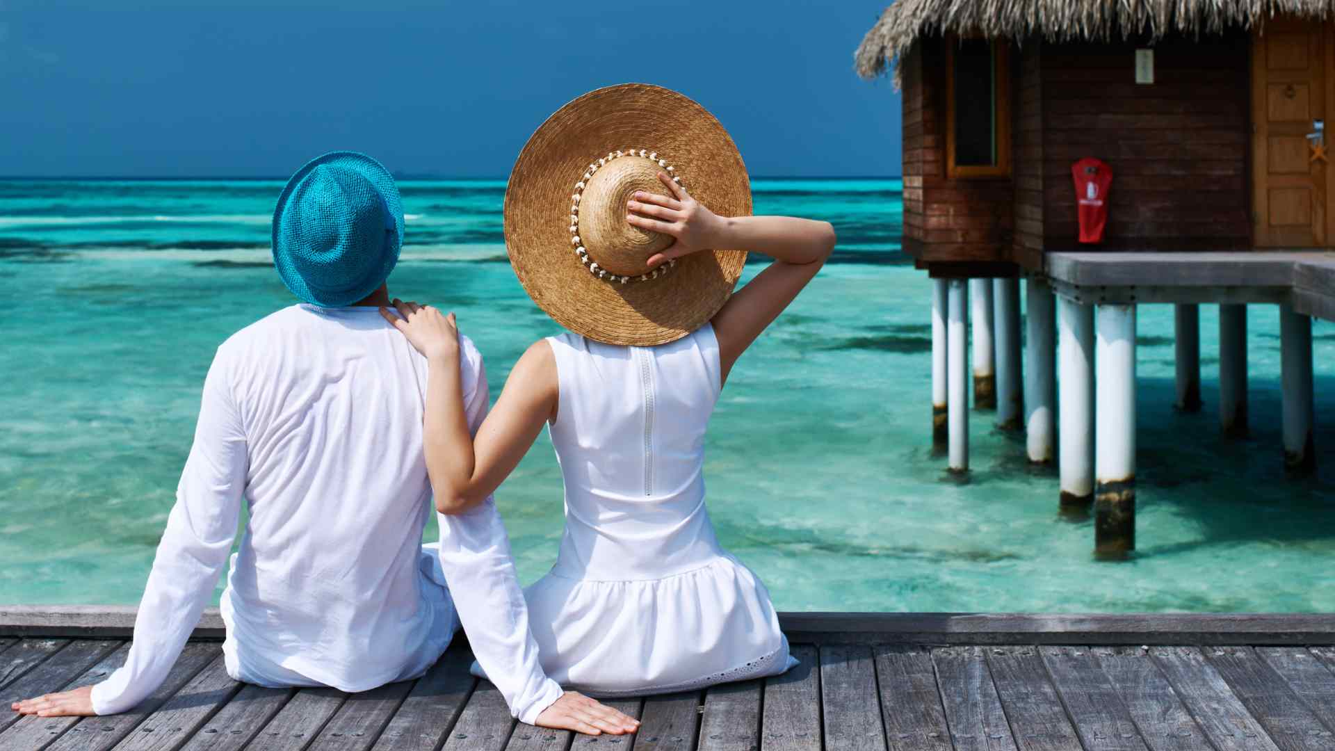 Overwater bungalows in the Middle East
