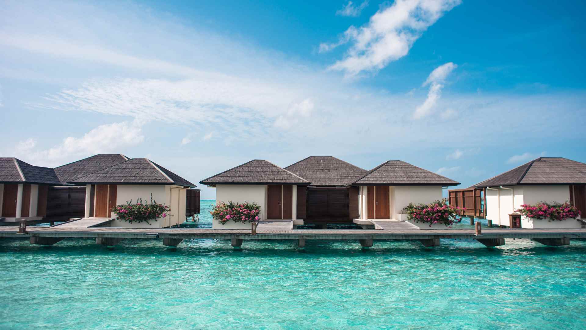 Simple tropical overwater bungalow with a private deck