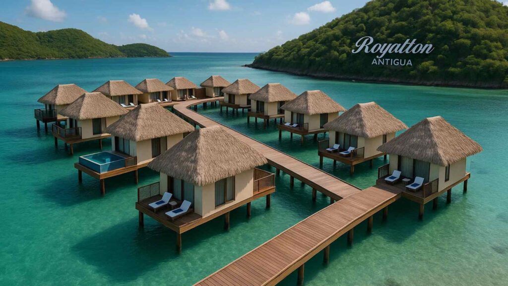 Royalton Antigua Chairman Overwater Suites above Deep Bay