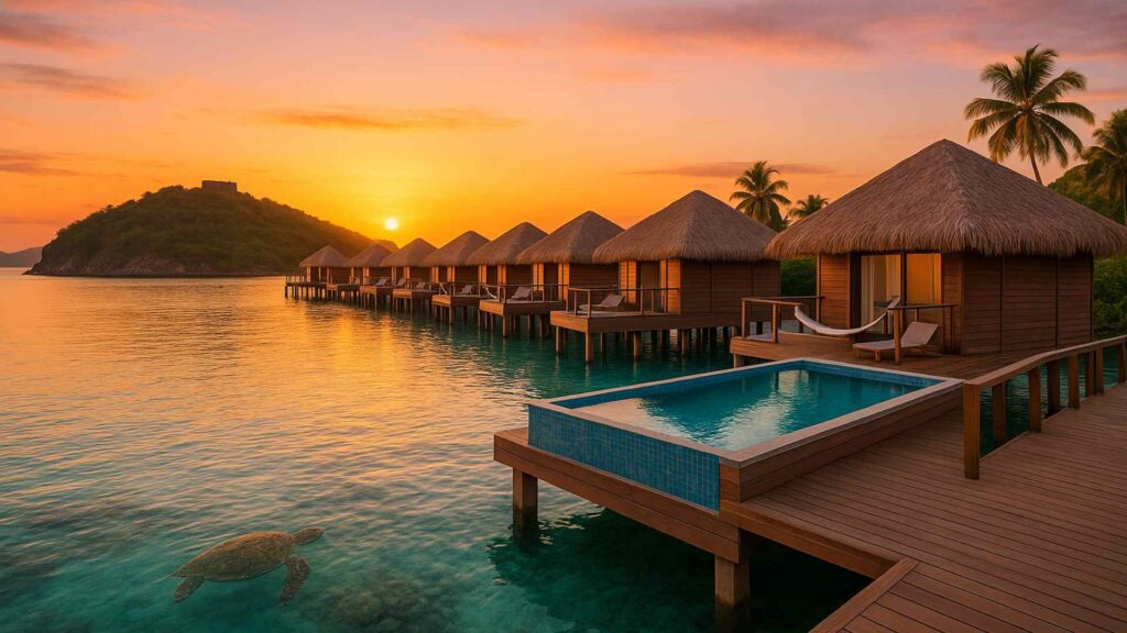 Royalton Antigua overwater suites connected by a jetty