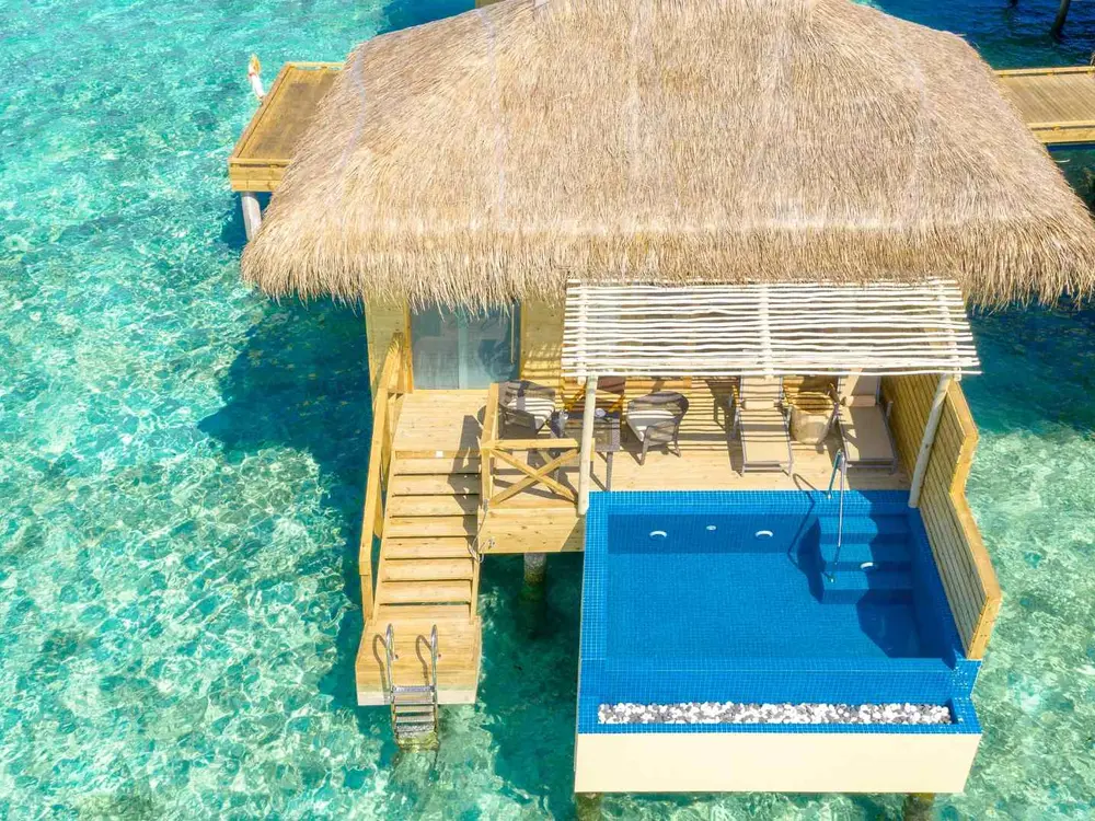 A water villa overlooking a tropical African coast