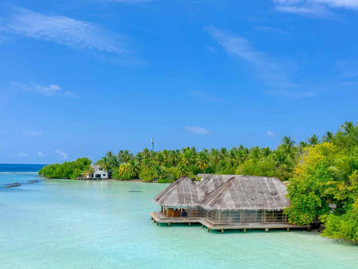 A water cabana in a tropical Belize setting