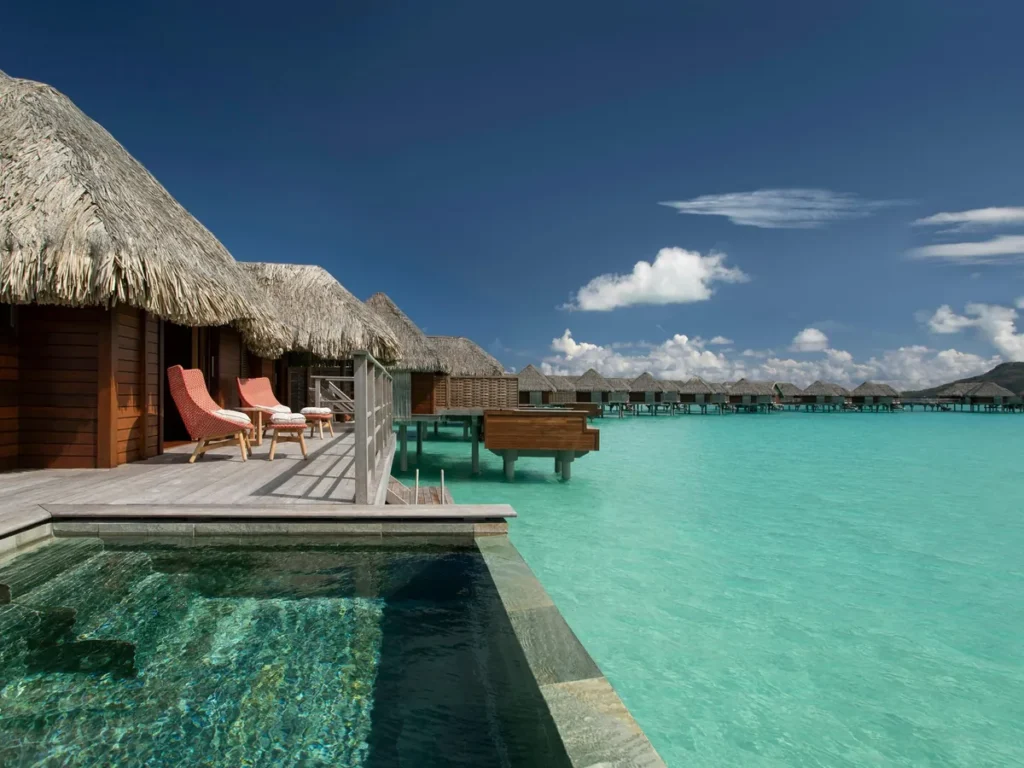 Four Seasons Bora Bora bungalow deck with private pool and lagoon view