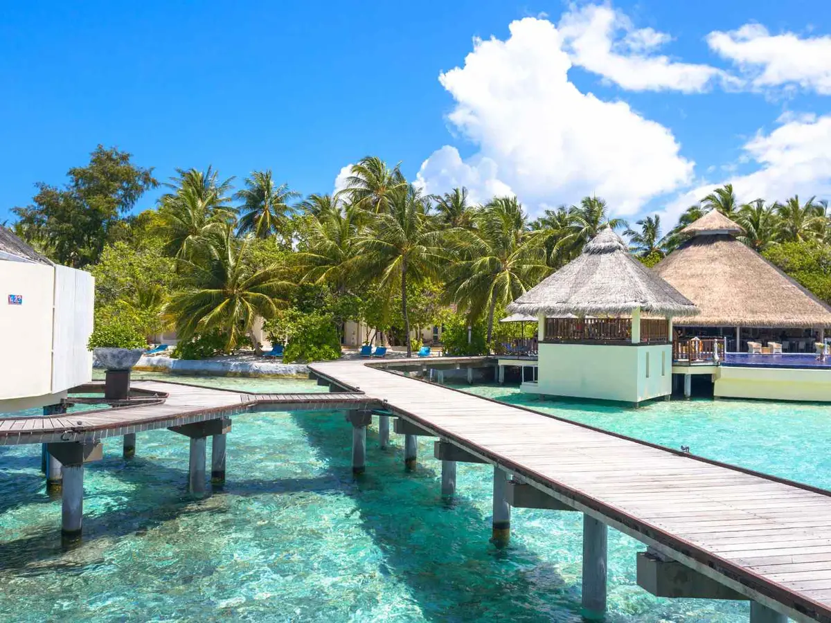 An overwater bungalow deck in French Polynesia