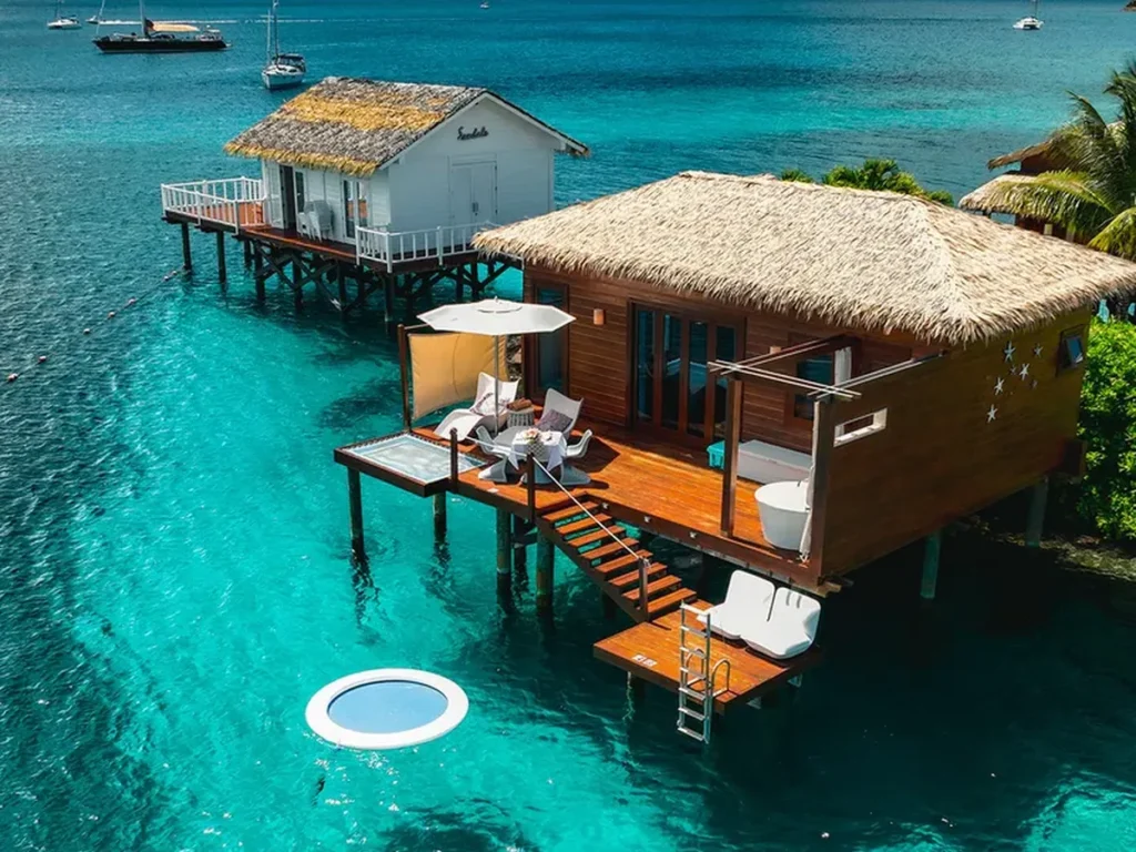 Sandals Grande St. Lucian overwater bungalow with private pool and sea steps
