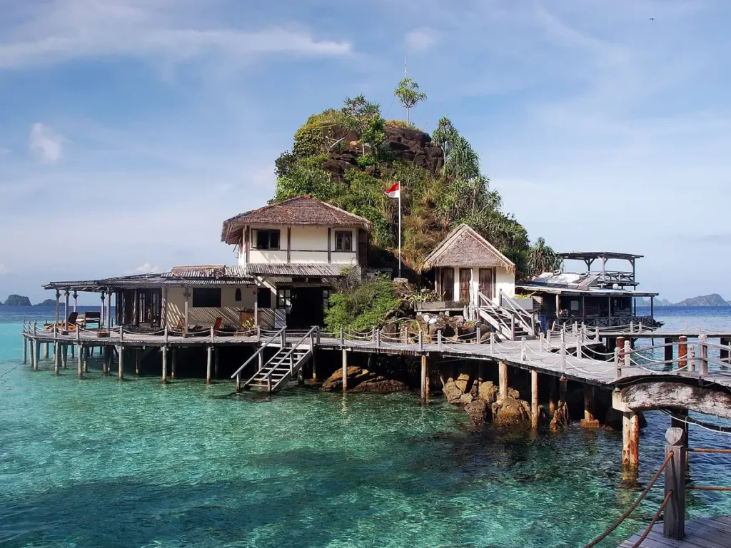 Water cottages at Misool Resort in Raja Ampat