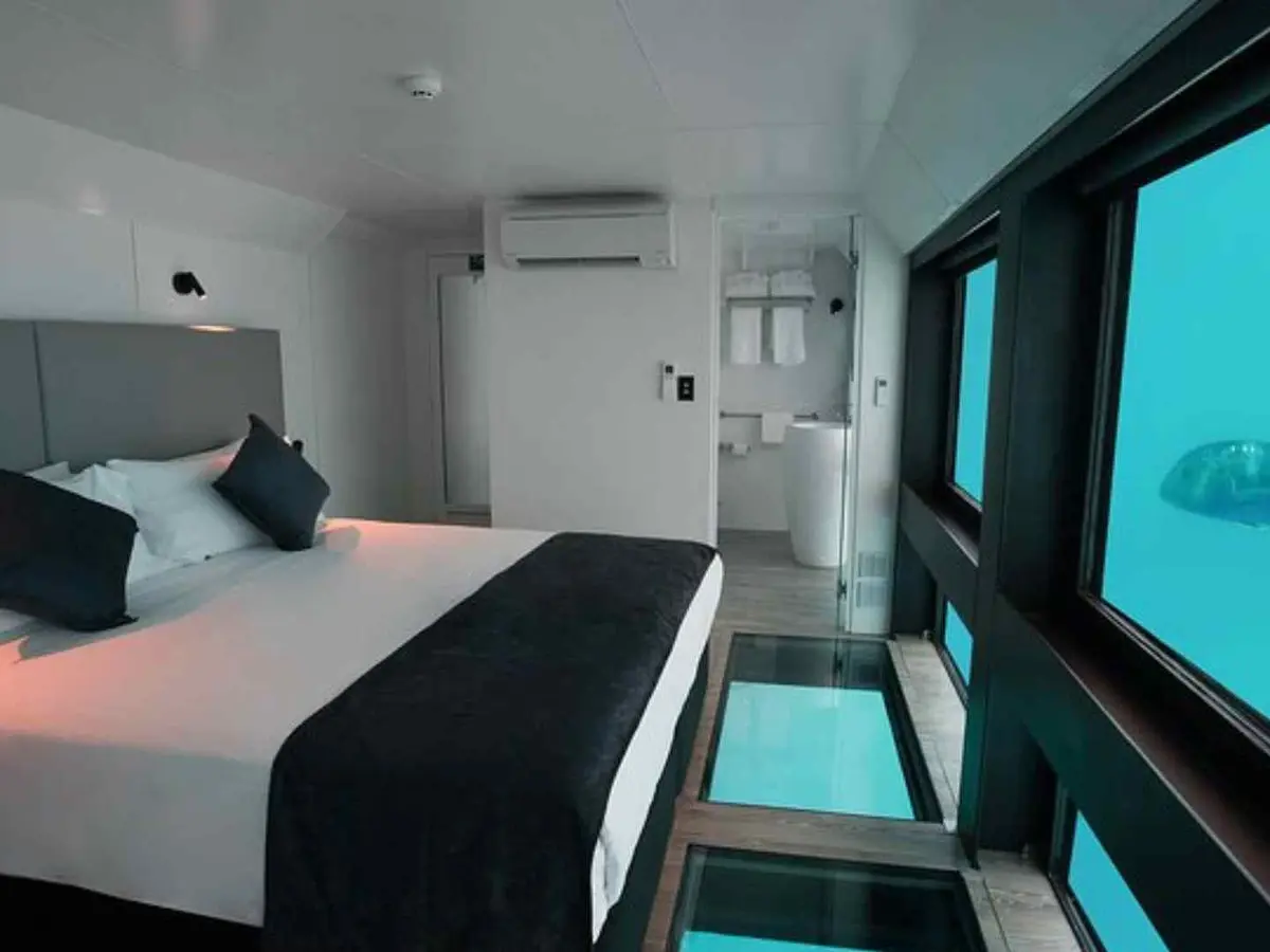 An underwater suite looking into the surrounding sea