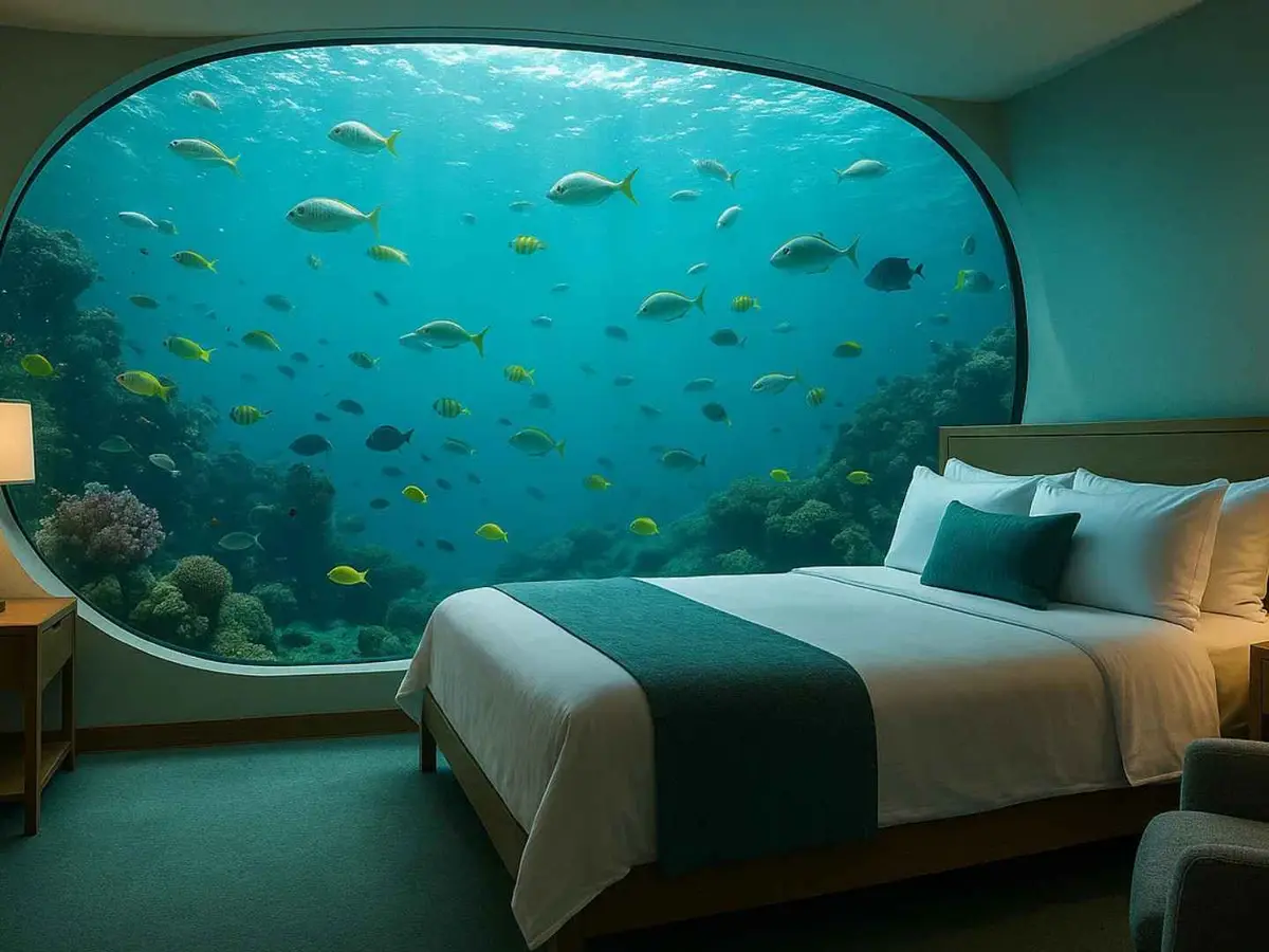 A submerged lodge with underwater windows in Florida